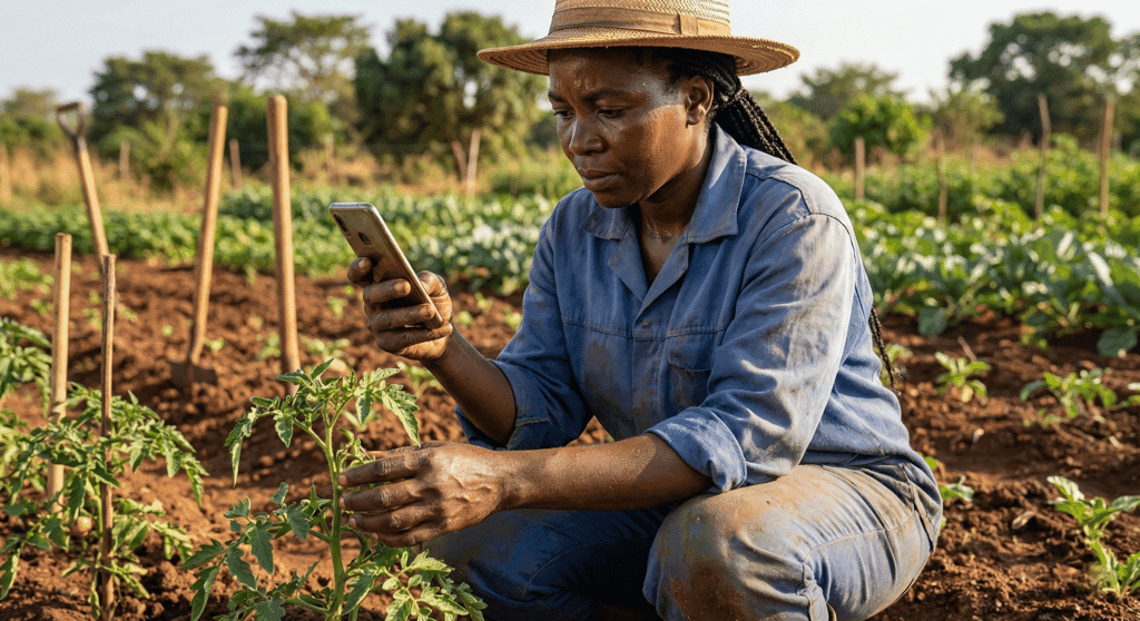 Woman farmer following instructions in the FarmAI app